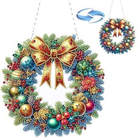 CXINLky DIY Diamond Art Painting Ciondolo con catena, Diamond Painting Immagini, Natale 5D, kit di arazzo da parete per finestre, parete, giardino, decorazione 04