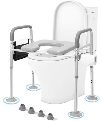 Auveach Rehausseur WC pour personnes âgées avec accoudoirs 7 niveaux de hauteur réglable, rehausseur bidet, WC confortable pour personnes âgées, handicapées, avec pieds antidérapants, charge 150 kg