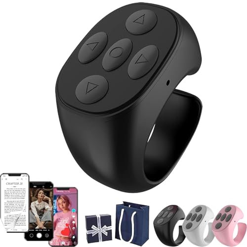Fingertip Telecomando wireless Bluetooth, anello telecomando intelligente, telecomando wireless per girare le pagine, per telefoni e tablet, fotocamera (nero)