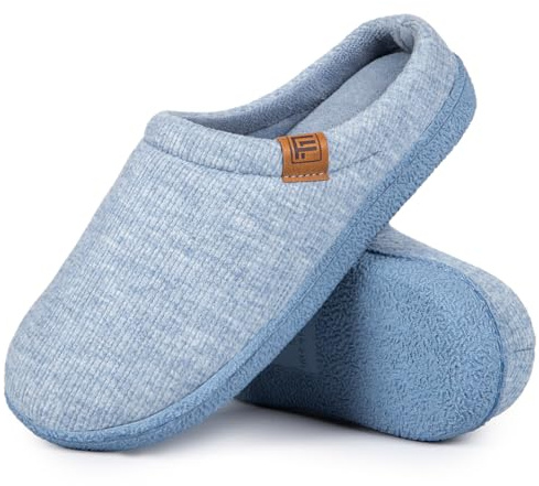 FamilyFairy Women’s Slippers Cosy Memory-Foam Striped Knit Non-Slip Indoor Outdoor Ladies House Shoes
