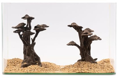 NatureHolic Stone Bonsai Shizukana | Akvariedekoration akvarium set om 2 | Konstharts träd | Vattenneutral och för plantering | Naturlig dekoration för akvarier | Perfekt för akvarier från 45 cm