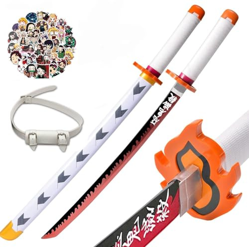 KHHK 31Inch Demon Swords Katana Anime Sword Samurai Tanjiro Cosplay Handmade Props Japanese Katana Handmade Abs Sheath Knife For Lovers Halloween Props sword (Rengoku Kyoujurou)