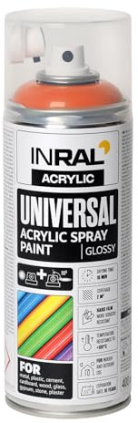 INRAL Sprühlack - Reinorange glänzend RAL2004 Universal Sprühfarbe 400ml. Spraydose für Metall, Kunststoff, Holz & Stein - Hochdeckende, Regen- und UV-beständige Farbspray für Innen- & Außenbereich