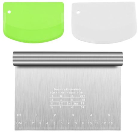 Nicear 3 Pieces Stainless Steel Dough Cutter Dough Card Dough Card Set Kitchen Supplies for Making Cake Bread Dough