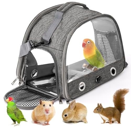 Sac à Dos de Transport Oiseau,Sac de Voyage pour Animal Domestique avec Perchoir et Plateau en Acier Inoxydable,Sac de Transport pour Petits Animaux,Cage de Transport Portable pour Oiseaux,Rats (Gray)