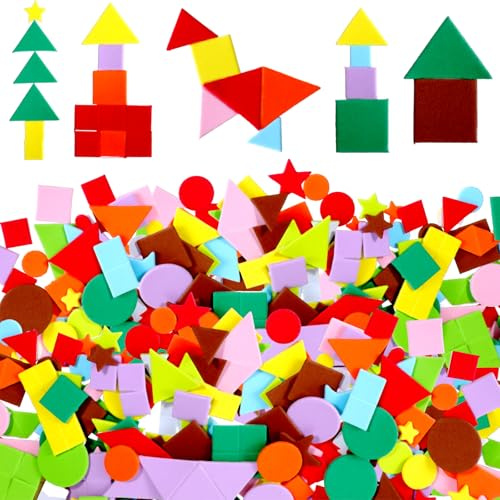 Hpmjz 500 PCS Foam Stickers for Craft, Bulk Self-Adhesive Stickers Geometric Shapes Craft Supplies Assorted Foam for Kids DIY Program Art Activities Circle Square Triangle Star Shape