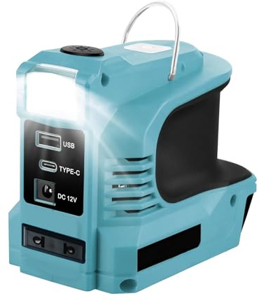 Akku Wechselrichter für Makita Akku 18V, Leistungsinverter 180W DC 18V auf AC 220V Spannungswandler Konverter Pure Sine Wave Akku Adapter mit USB Type-C, DC 12V, 200LM LED Lampe