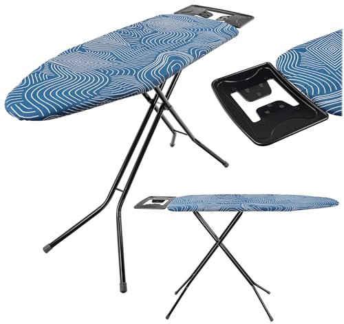 KADAX Planche à repasser 120 x 38 cm - Table à repasser pliable avec construction en acier robuste - Housse résistante à la chaleur et plateau pour fer à repasser - Réglable en hauteur (bleu)