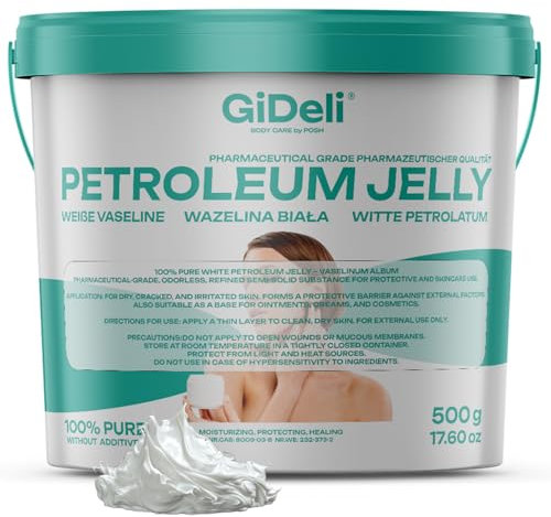 Vaselina bianca 0,5 kg per la cura della pelle naturale, trasparente, idratante, per pelli sensibili e per la cura di tatuaggi e piercing