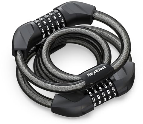 NextSeal E Scooter Schloss – Doppeltes Zahlenschloss mit 5-stelligem Code, 12 mm Dickes Kabel, 105 cm Länge – Ideal für E-Scooter, Fahrrad & Roller – Anti-Diebstahl Schloss, Zubehör für E-Scooter