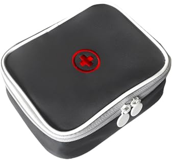 JUKOTA 1Pcs Trousse de Secours Voyage Petit Mini, Portable Vider Nylon Trois Poches Trousse Pharmacie pour Charger Les Pilules, Médicament, Pansement 14 * 10 * 4.5CM-Gris