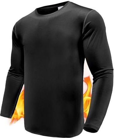 Boyzn Men's Thermal Long Sleeve T-Shirts, Black Fleece Lined Long Sleeve Undershirts, Moisture Wicking Athletic Base Layer Workout Running Thermal T-Shirts for Men Black-L