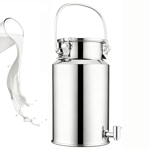 aliooila Bidon INOX pour Huile d Olive 3L/5L/10L /15L avec Robinet 201,Pot À Lait INOX avec Couvercle Réservoir Scellé en Acier Inoxydable Pots À Lait(Liter,10L)