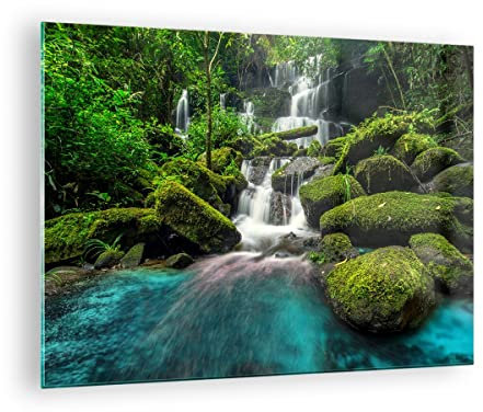 Quadro su Vetro parco cascata acqua Stampe da Parete in Vetro 70x50cm Quadri Moderni Soggiorno Camera da Letto Cucina 1 pezzo Piccoli Decorazione Murale Wall Art Grafica Immagini GAA70x50-3754