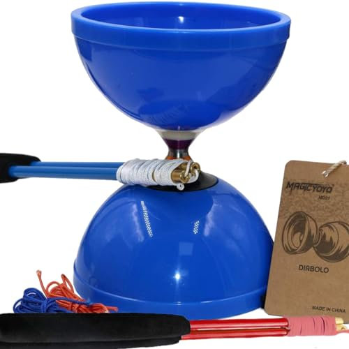 MAGICYOYO Diabolo Profi MD01 mit Dreifach-Kugellagern für Kinder, Erwachsene, Anfänger Jonglier-Set, 15cm Diabolo Groß mit 2 Paare Handsticks aus Aluminum+ Tasche+ 2 Ersatzschnur Kit, blau