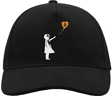 Banksy Street Art Bitcoin Girl with A Balloon Comfortable Unisex Brushed Cotton Baseball Trucker Cap with Buckle Black