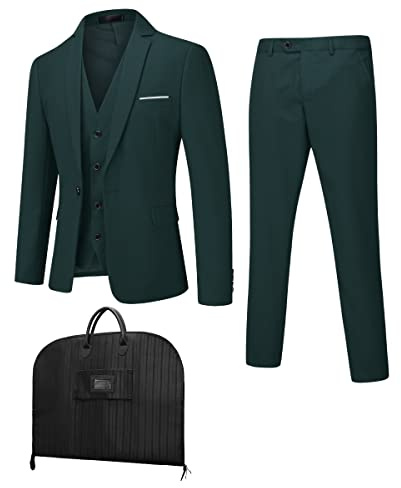 Cloudstyle Costume Homme 3 Pièces Mariage Slim Fit Smoking Casual Veste Gilet et Pantalon avec Housses à vêtements Vert S