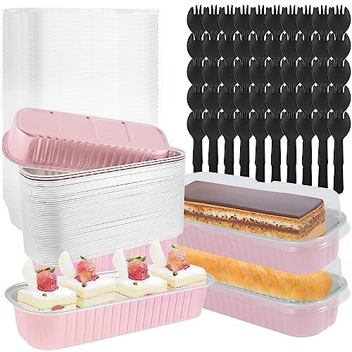 Set di 150 mini teglie per pagnotta con coperchi e cucchiai, in alluminio da 200 ml, riutilizzabili, antiaderenti, contenitori portatili per pane, cupcake, per la cucina domestica