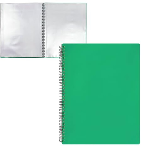 RAYLU PAPER - Raccoglitore con buste trasparenti in plastica A4 e coperchio in polipropilene opaco, resistente cartellina per documenti con buste per uso scolastico e ufficio (20 tasche, verde)