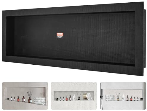 VEVOR Shower Niche Ready for Tile - 40.64 x 127 cm, Single Shelf Organizer, Square Corners Wall-inserted Recessed, Sealed Protection Modern Soap Storage for Shower Bathroom, Black