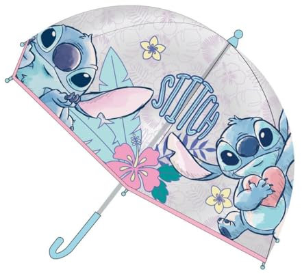Parapluie à bulles Stitch - Ouverture manuelle - Transparent avec motif à points - Fabriqué en 100% POE avec armature en fibre de verre
