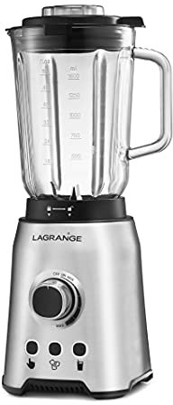 LAGRANGE, Blender Inox, 1200 W, 2 L, Bol en verre thermoresistant, 6 lames en inox, Molette de réglage de la vitesse, 3 programmes, 609021