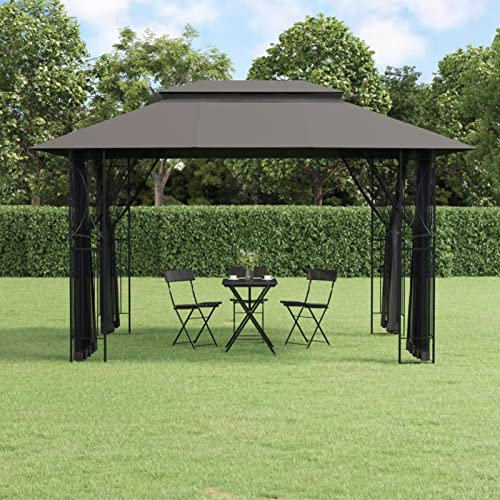 ZEYUAN Paviljong med sidoväggar, partytält, trädgårdspaviljong, hopfällbar paviljong, festtält, trädgård, popup gazebo, bröllopstält, antracit 400 x 300 x 270 cm stål