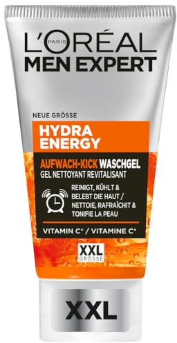 L'Oréal Men Expert XXL Gesichtsreinigung gegen müde Haut für Männer, Erfrischendes Waschgel gegen Unreinheiten, Herren Cleanser für das Gesicht mit Guarana und Vitamin C, Hydra Energy, 1 x 150 ml