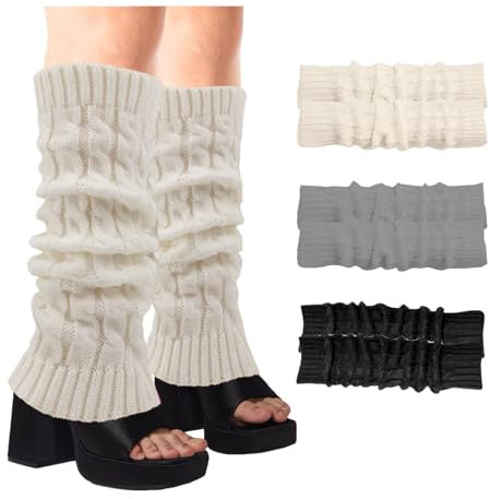 LIURFLNC 3 Paar Damen Beinstulpen, Kinder Winter Beinwärmer Warm und Bequem Langer Beinwärmer Crochet Stricken Stulpen für Ballett/Tanz/Sport