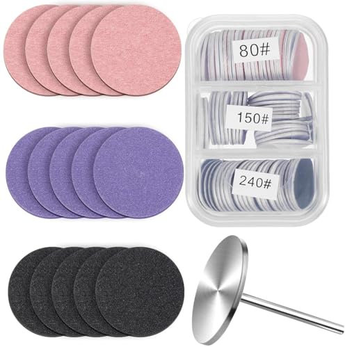 WeddHuis 60pcs rinder Carta Vetrata Disco Abrasivo Strumento,Strumento per pedicure Carta vetrata,GPedicure Dischi Abrasivi Carta per rimuovere calli pelle morta(giallo,bianco,rosa)(80#150#240#)