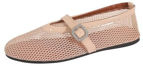 Women's Summer Shoes Women's Ballerina Sporty Slip On Shoes Fishing Net Flat Sandals Women's Shoes Woven Mesh Casual Shoes Buckle Strap Flats Shoes Round Toe Barefoot Shoes Outdoor, beige, 7 UK