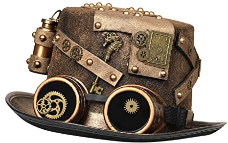Kodxylytix Chapeau melon Steampunk Performance Stage Magic Chapeau pour Punk Cosplay 60cm-61cm Marron