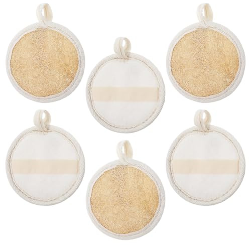 LIQWEI 6 almohadillas exfoliantes de luffa para la cara, esponja de luffa para el cuidado de la piel, esponja exfoliante para la cara, esponja de lufa para hombres, mujeres, ducha, baño, spa, limpieza
