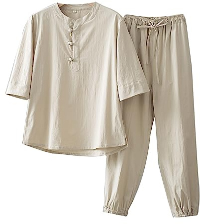 GVILTY Women's Cotton Linen Chinese Kung Fu Uniform with Long Sleeve Pants - Traditional Tai Chi and Zen Meditation Attire