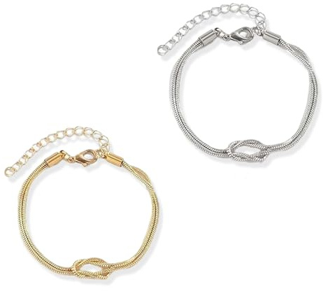 fKiZanthene Bracciali per partner in acciaio inox con design nodi, coppia di bracciali in oro e argento come gioielli per coppie nella vita di tutti i giorni a casa o a