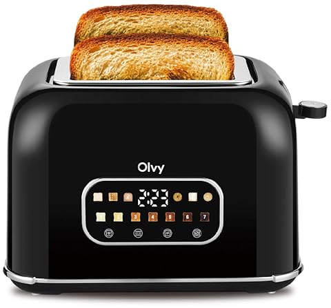 Olvy Tostapane 2 Fette con Display LCD e Timer a Conto alla Rovescia – Fessure Extra Larghe per Pane Spesso – 7 Livelli di Doratura, Scongela e Riscalda – 900W – Nero