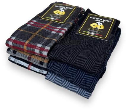 Lucchetti Socks Milano Set da 6 Paia di calze uomo lunghe caldo cotone colorate tendenza pois fantasia fashion Made in Italy (Taglia Unica, Set Elegance)