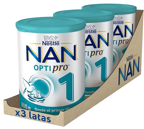 Nestlé NAN OPTIPRO 1 Leche para lactantes, leche de formula desde el primer día, Leche en Polvo, 3 botes de 800g