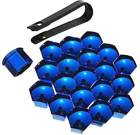 Bseical 20 Piezas Tapa de Tuerca de Rueda Set 17 mm/19 mm/21 mm, ABS Cubierta de Rueda de Tuerca Universal de Neumático, Tornillos de Rueda Tapa con Herramienta de Removedor para Coches (Azul, 19mm)