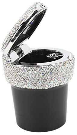 Car Ashtray, Universal Smokeless Ashtray Ashtray With Lid Portable Ashtray with LED Light Indicator for Auto Car(white)