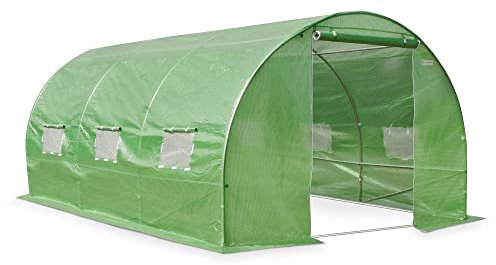 Garden Point Grün Folientunnel Folienhaus Folienzelt Gewächshaus Pflanzenhaus Foliengewächshaus Tomatenhaus 3m x 4,5m x 2 m