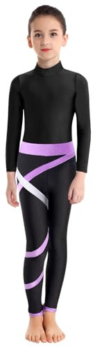 inlzdz Turnanzug Mädchen Gymnastikanzug Zweiteiler Trikot Leotard mit Leggings Turnbody Gymnastik Tanzbody Trainingsanzug Ballettanzug Tanzbekleidung Lavender 110-116