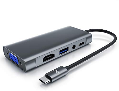 CSL - USB C HUB, Docking Station, 5-in-1 USB C Adapter mit 4K-HDMI, VGA, USB Typ A Port, Type C PD, 3.5mm AUX, Kompatibel mit MacBook Pro/Air und andere Type C Geräte