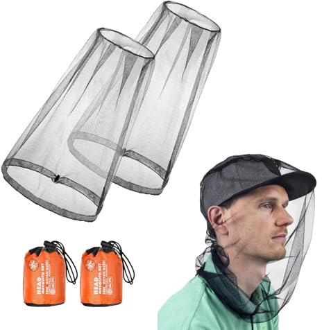 Gfamous 2 Piezas red de cabeza de sombrero,Protección de Malla para Cara,Cuello contra Insectos,Cierre de cordón, con bolsa de transporte,para Viajar, Senderismo, Camping, Escalada,（Negro ）