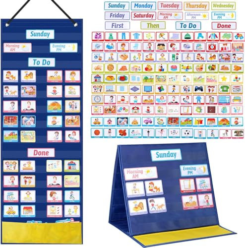 KIKIGOAL Visueller Stundenplan,135 PECS-Karten, wöchentliche Verhaltensdiagramme für autistische Kinder, jetzt und nächste Autismus, sensorische Ausrüstung, magnetische Fliesentafel für Zuhause