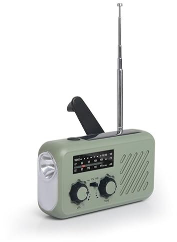 BOROCO XLN-297WB Radio Solaire d'urgence, à manivelle, Auto-alimentée, avec Lampe de Poche LED, Alarme SOS, AM/FM, météo Wind Up, pour Charge d'urgence de Smartphone, avec USB