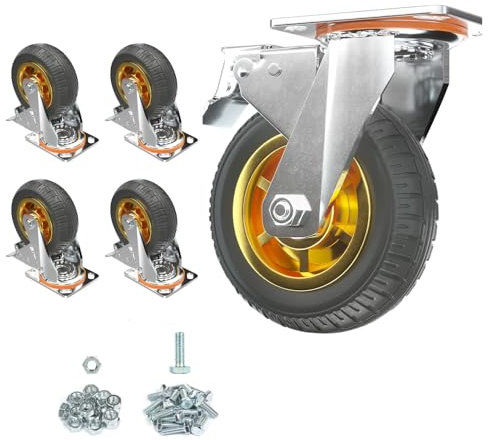 4 ruedas para cargas pesadas de 125 mm, incluye accesorios de montaje, ruedas giratorias con freno, rotación de 360°, hasta 330 kg, capacidad de carga para transporte de muebles y transporte