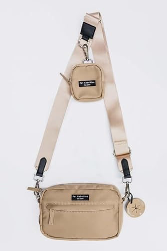 Pet Rebellion Dog Walking Bag Travel Bundle with Detachable Snack Pouch & Poop Bag Holder - Hands-Free Cross Body Pet Accessories with Adjustable Strap & Pockets - Waterproof