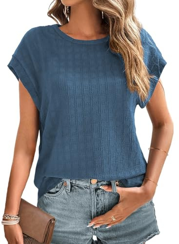 Cuptacc T Shirt Donna Top Collare Rondo Maniche Corte Estate 2025 Blusa Camicia Chic Blu, M 38-40