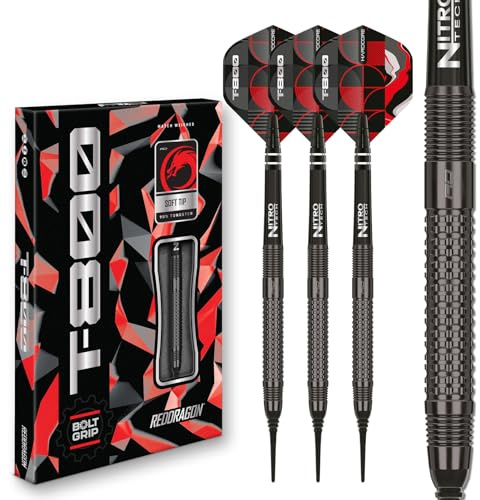 RED DRAGON Darts – T-800-90% Professional Tungsten - 18g barrel / 20g Full Weight Soft tip Darts Set with Dart Flights and Dart Shafts (Stems)